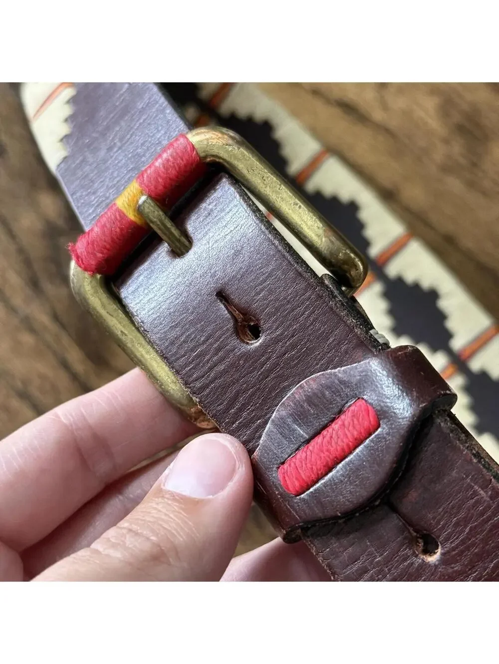 🧵 Handwoven Leather Southwestern Aztec Belt Size 85 (30-34”)